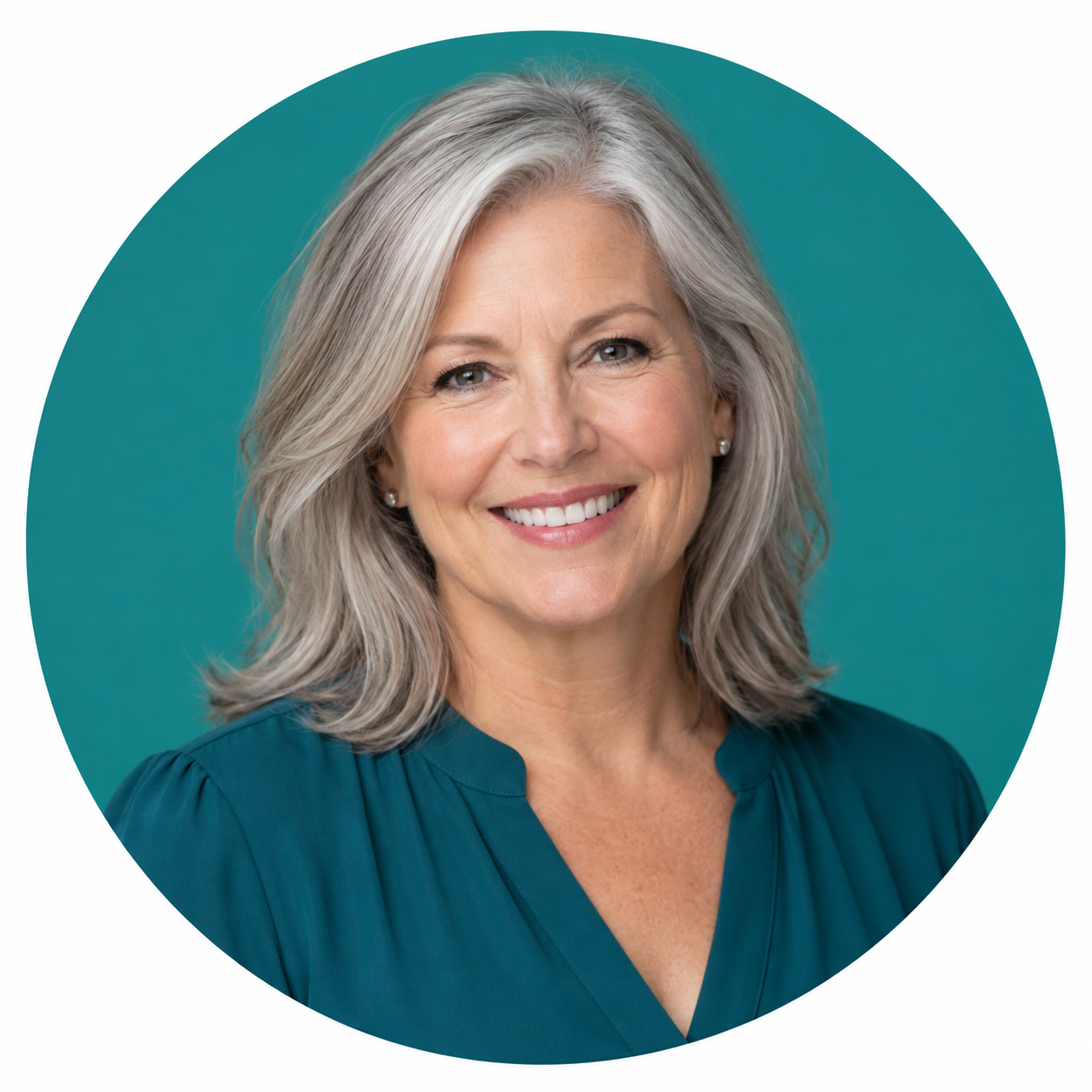 Illustrative sales expert portrait with teal circle