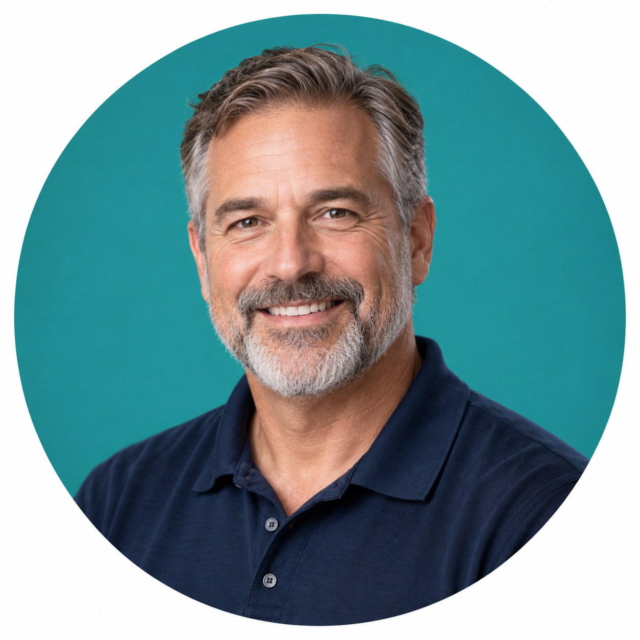 Illustrative sales expert portrait with teal circle