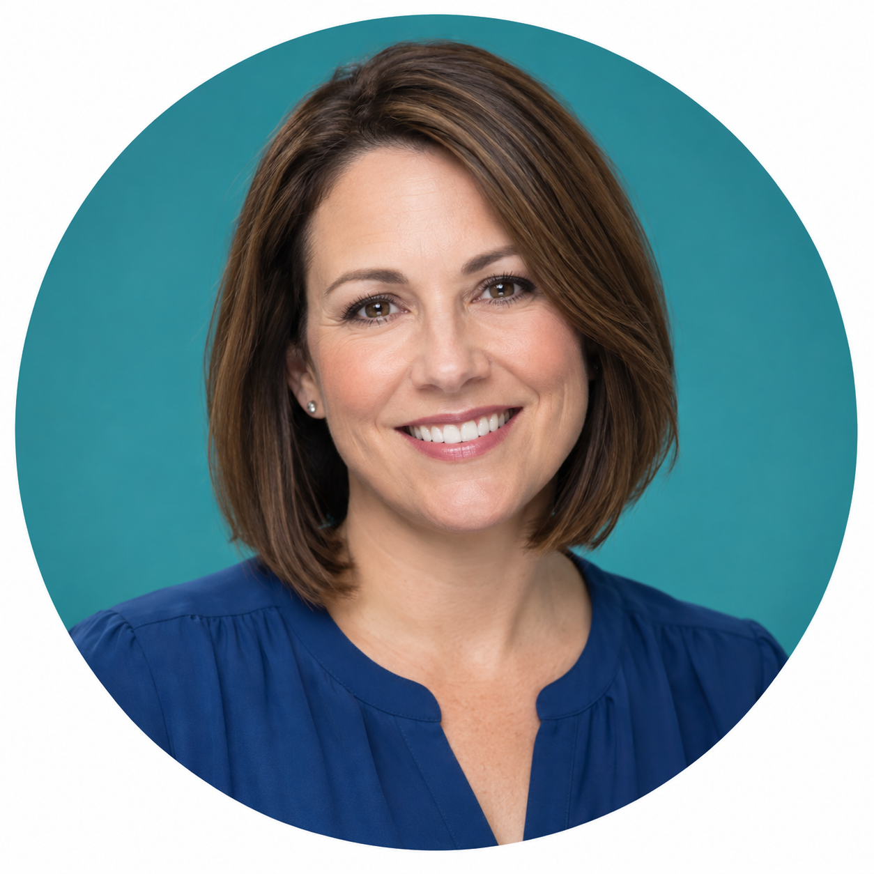 Illustrative sales expert portrait with teal circle