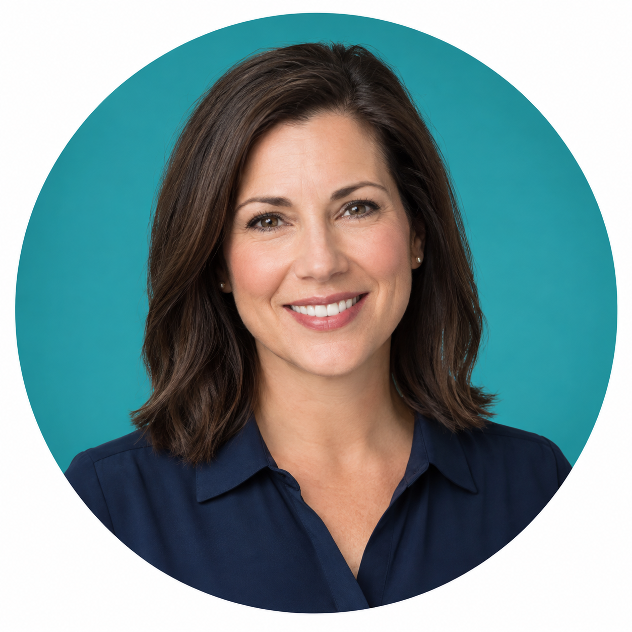 Illustrative sales expert portrait with teal circle