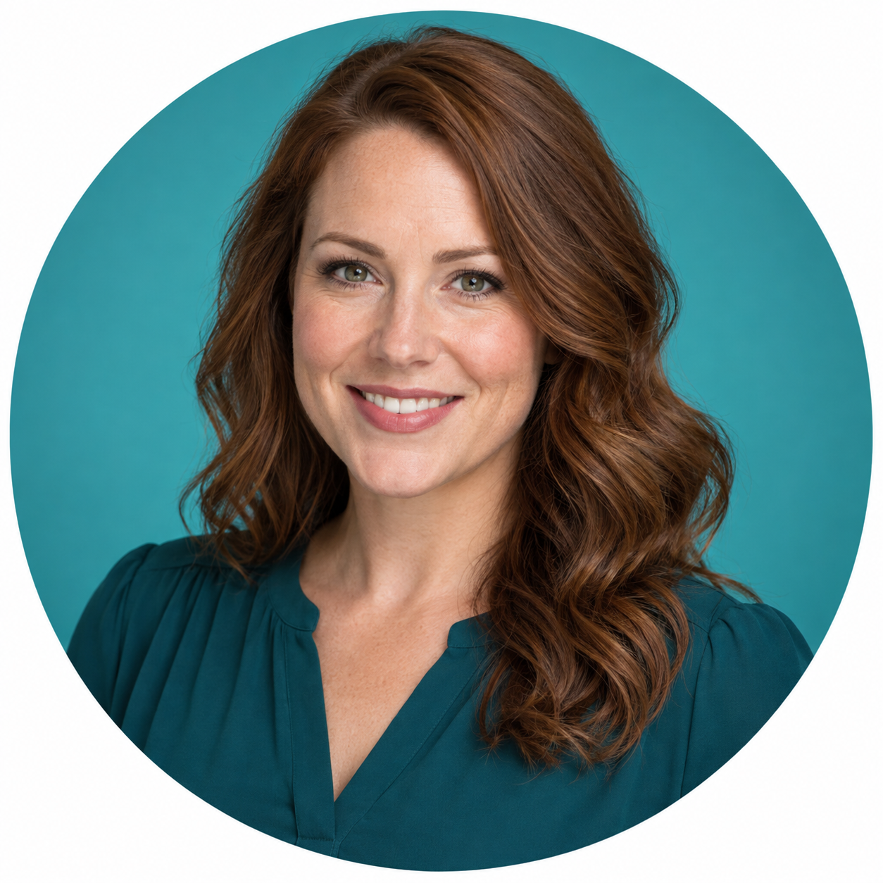 Illustrative sales expert portrait with teal circle