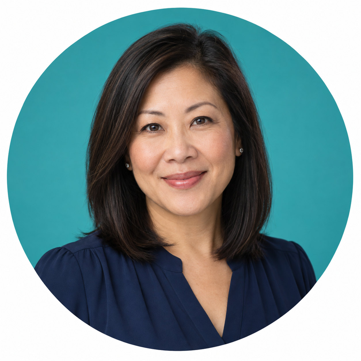 Illustrative sales expert portrait with teal circle