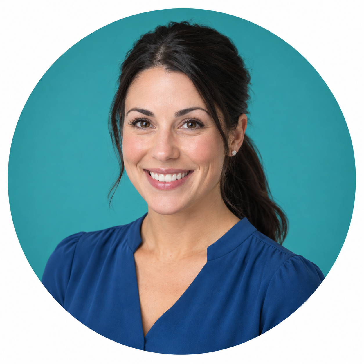 Illustrative sales expert portrait with teal circle