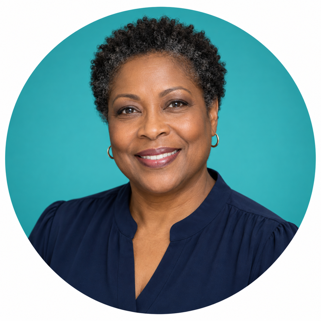 Illustrative sales expert portrait with teal circle