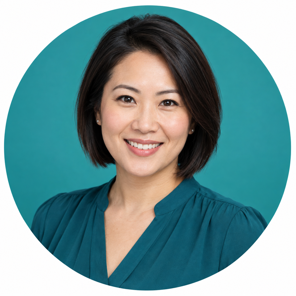 Illustrative sales expert portrait with teal circle