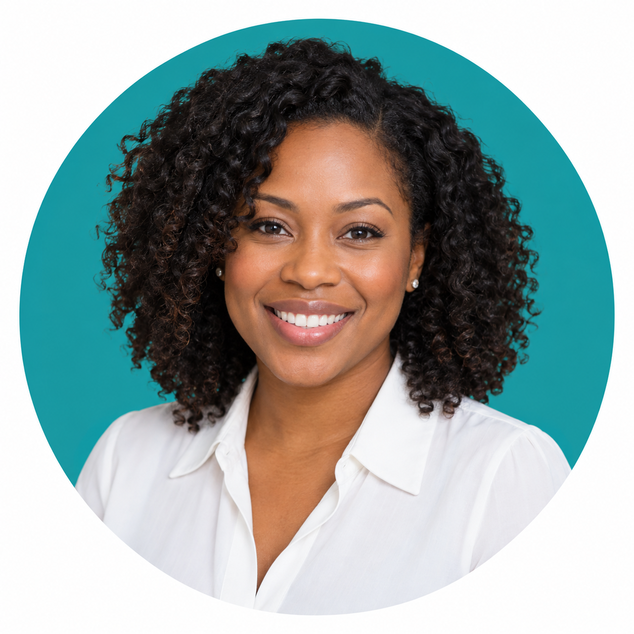 Illustrative sales expert portrait with teal circle