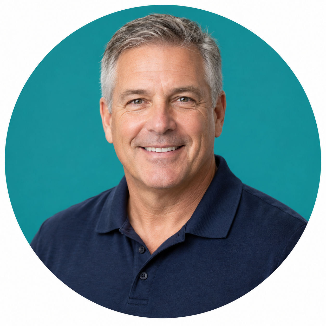 Illustrative sales expert portrait with teal circle